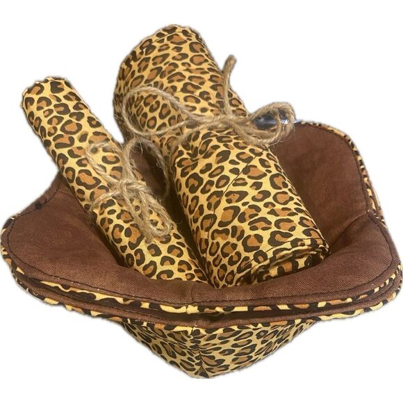Reversible Cheetah/Brown Microwavable Soup Bowl Cozy /Pot Holder/ Jar Opener Set - Picture 1 of 9